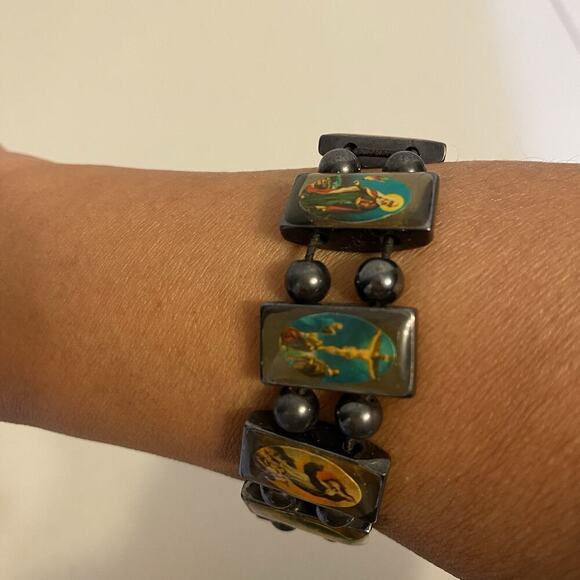 Vintage Stainless Steel Bracelet Religious Theme Gray Pictures Women Men Jewelry - Picture 3 of 4